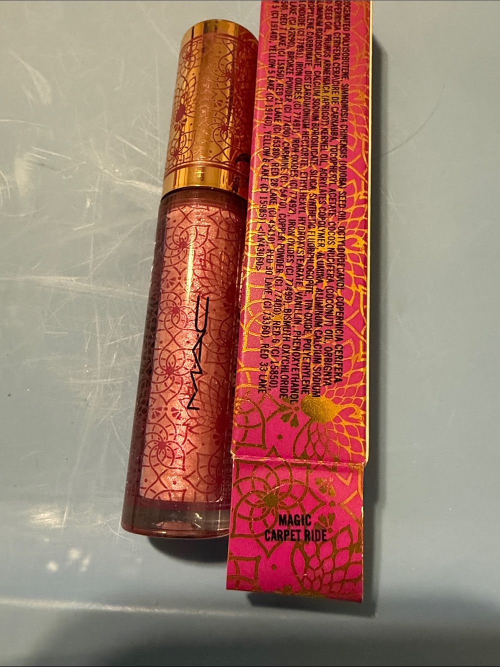 MAC Cosmetics Shimmery Rose Pink Lip Gloss with Gold Cap/Magic Carpet Ride